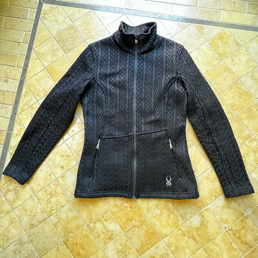 Spider zip up cable knit sweatshirt, fleece lined!